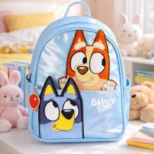 Bluey And Bingo Peeking 10.5" Mini Backpack, Blue Iridescent Women Kids Bag NEW